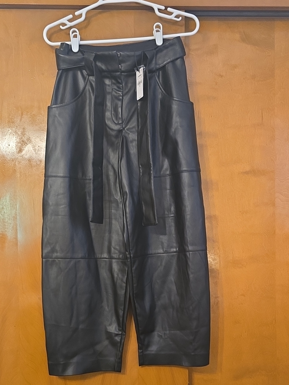 Express Black Faux Leather Paperbag Waist Cropped Pants